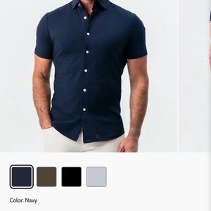 Men's Short-Sleeve Blue Button-Down Shirt by